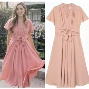 Gal Meets Glam Jane Tie Waist Midi Dress size 4 Blush Wedding Spring New P20
